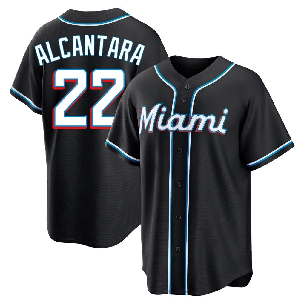 Arlishia M.Marlins #22 Sandy Alcantara Player Black Fashion Out Home Game Stitched Jerseys