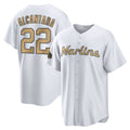 Arlishia M.Marlins #22 Sandy Alcantara Player Gold Home Game Stitched Jerseys