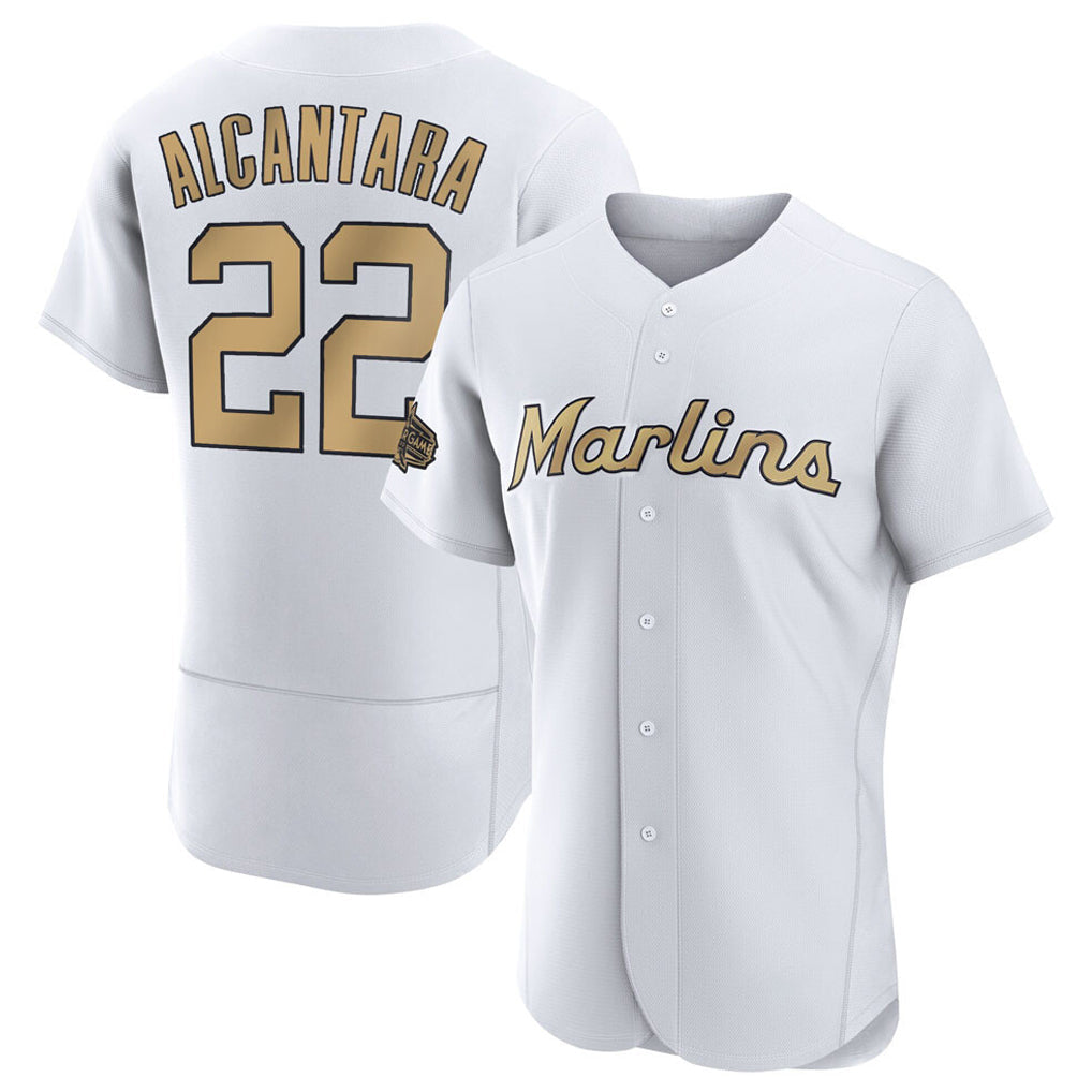 Arlishia M.Marlins #22 Sandy Alcantara Player Gold  Home Limited Elite Stitched Jerseys