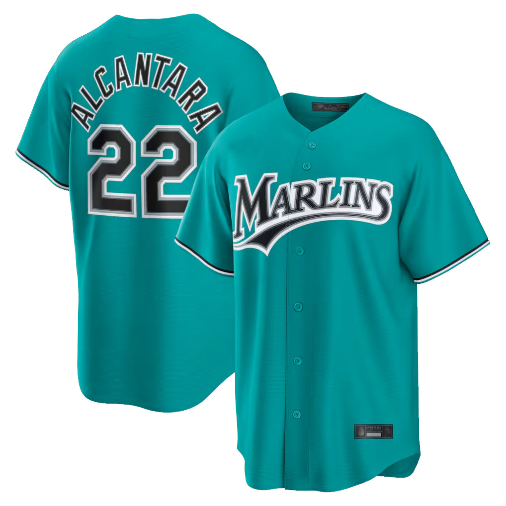 Arlishia M.Marlins #22 Sandy Alcantara Player Teal  Home Game Stitched Jerseys