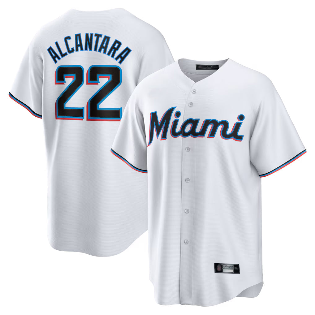 Arlishia M.Marlins #22 Sandy Alcantara Player White Home Game Stitched Jerseys