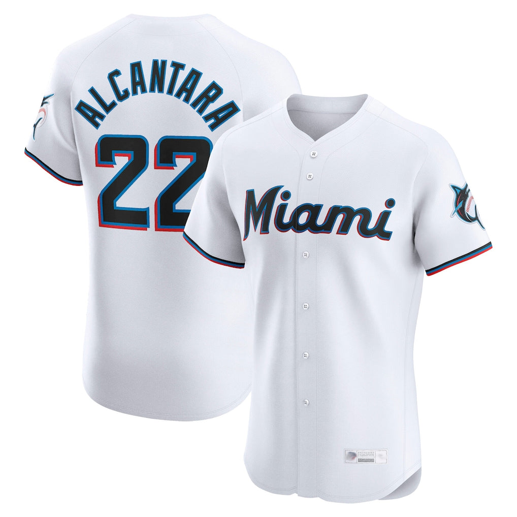Arlishia M.Marlins #22 Sandy Alcantara Player White  Home Limited Elite Stitched Jerseys