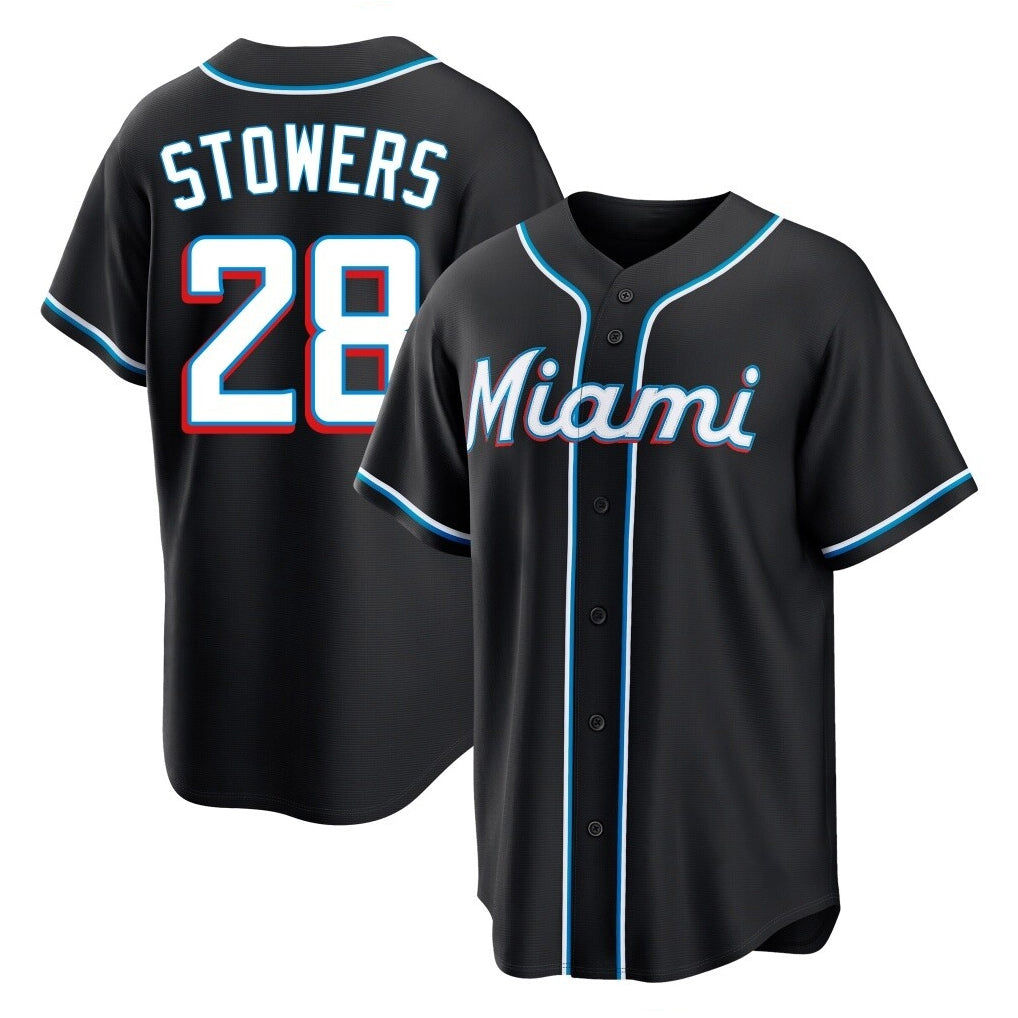 Arlishia M.Marlins #28 Kyle Stowers Player Black Fashion Out Home Game Stitched Jerseys