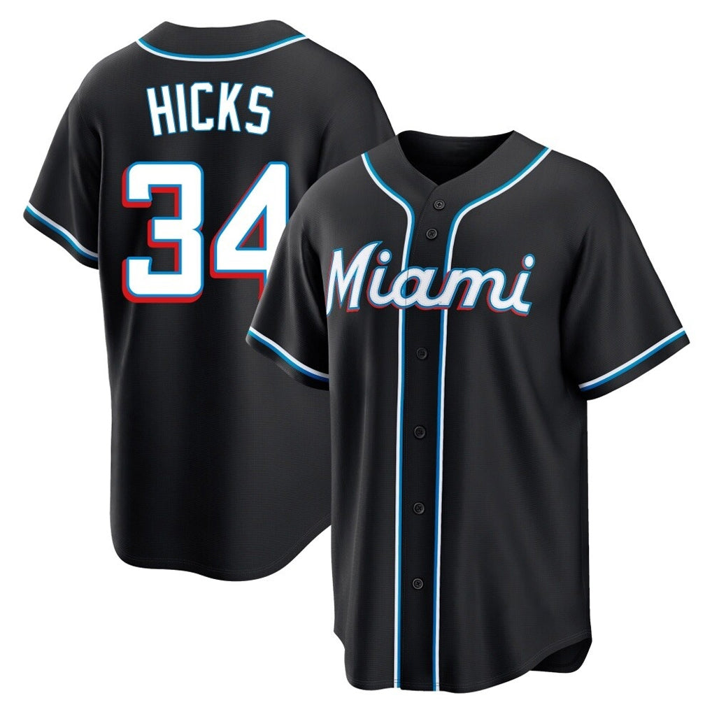 Arlishia M.Marlins #34 Liam Hicks Player Black Fashion Out Home Game Stitched Jerseys