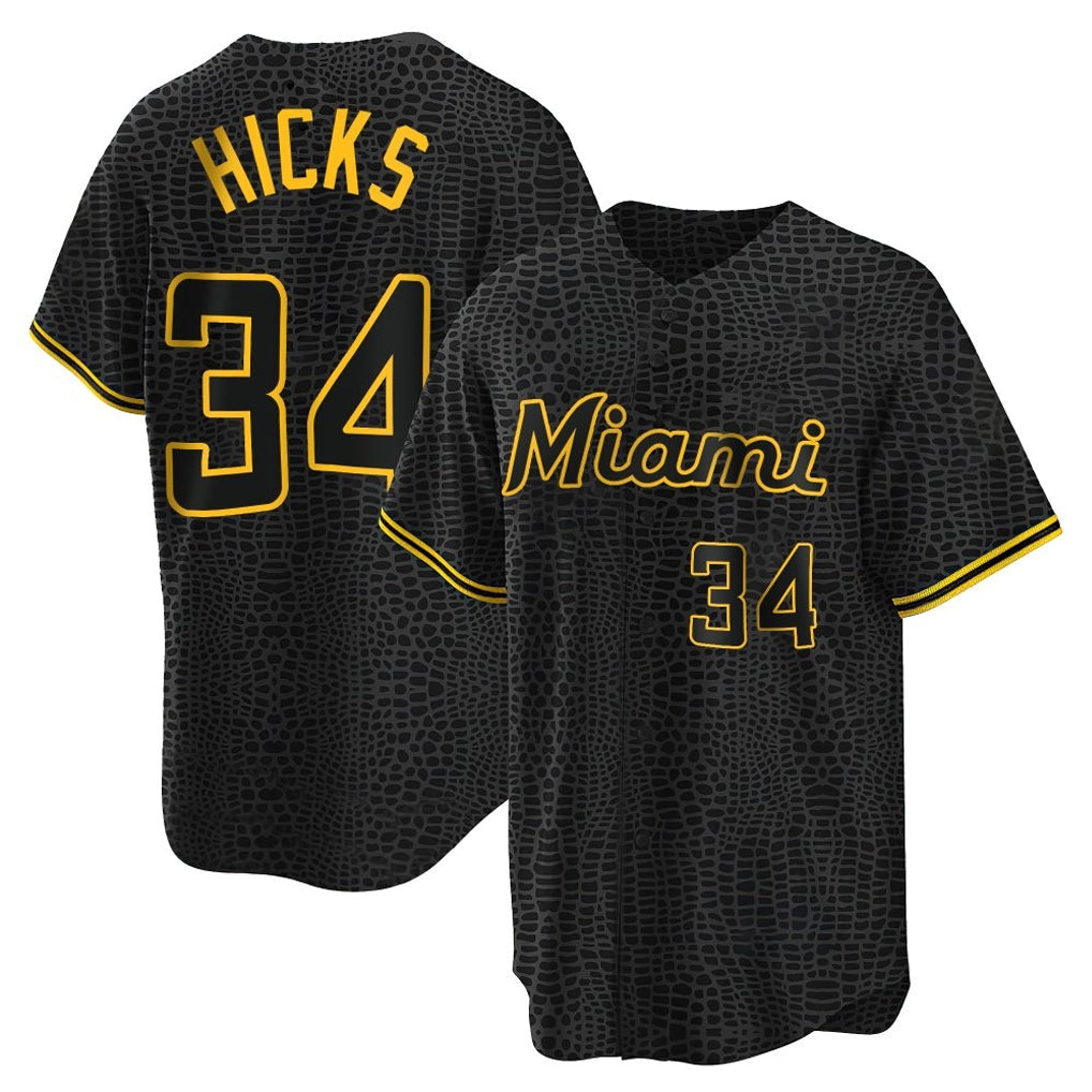 Arlishia M.Marlins #34 Liam Hicks Player Black Snake Skin City Home Game Stitched Jerseys