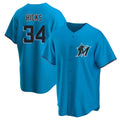 Arlishia M.Marlins #34 Liam Hicks Player Blue Home Game Stitched Jerseys