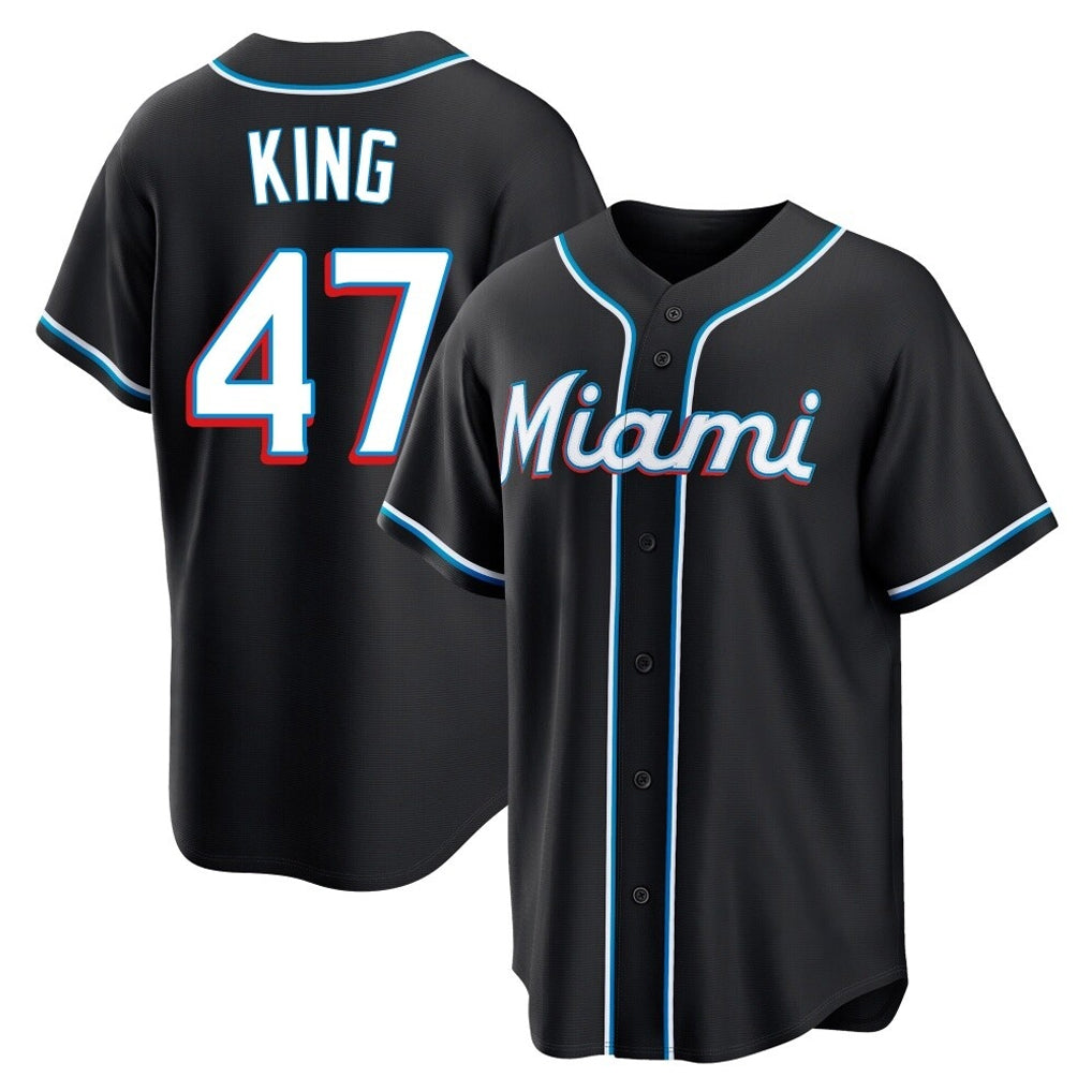 Arlishia M.Marlins #47 John King Player Black Fashion Out Home Game Stitched Jerseys