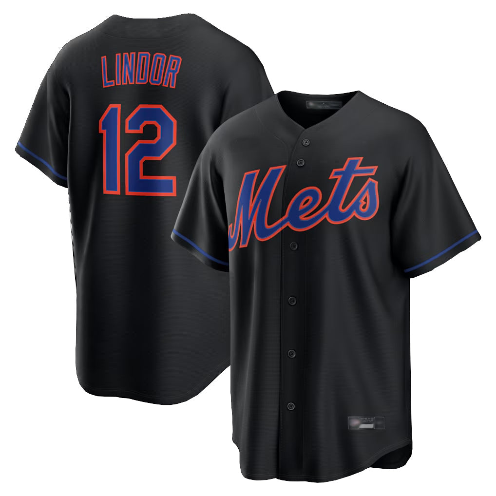 Arlishia NY.Mets #12 Francisco Lindor Player Black Alternate Home Game Stitched Jerseys