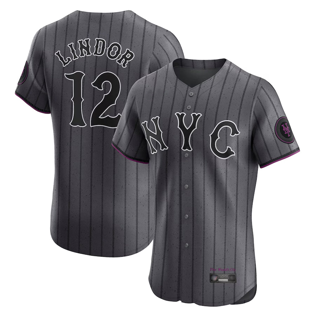Arlishia NY.Mets #12 Francisco Lindor Player Gray City Connect Limited Elite Home Stitched Jerseys