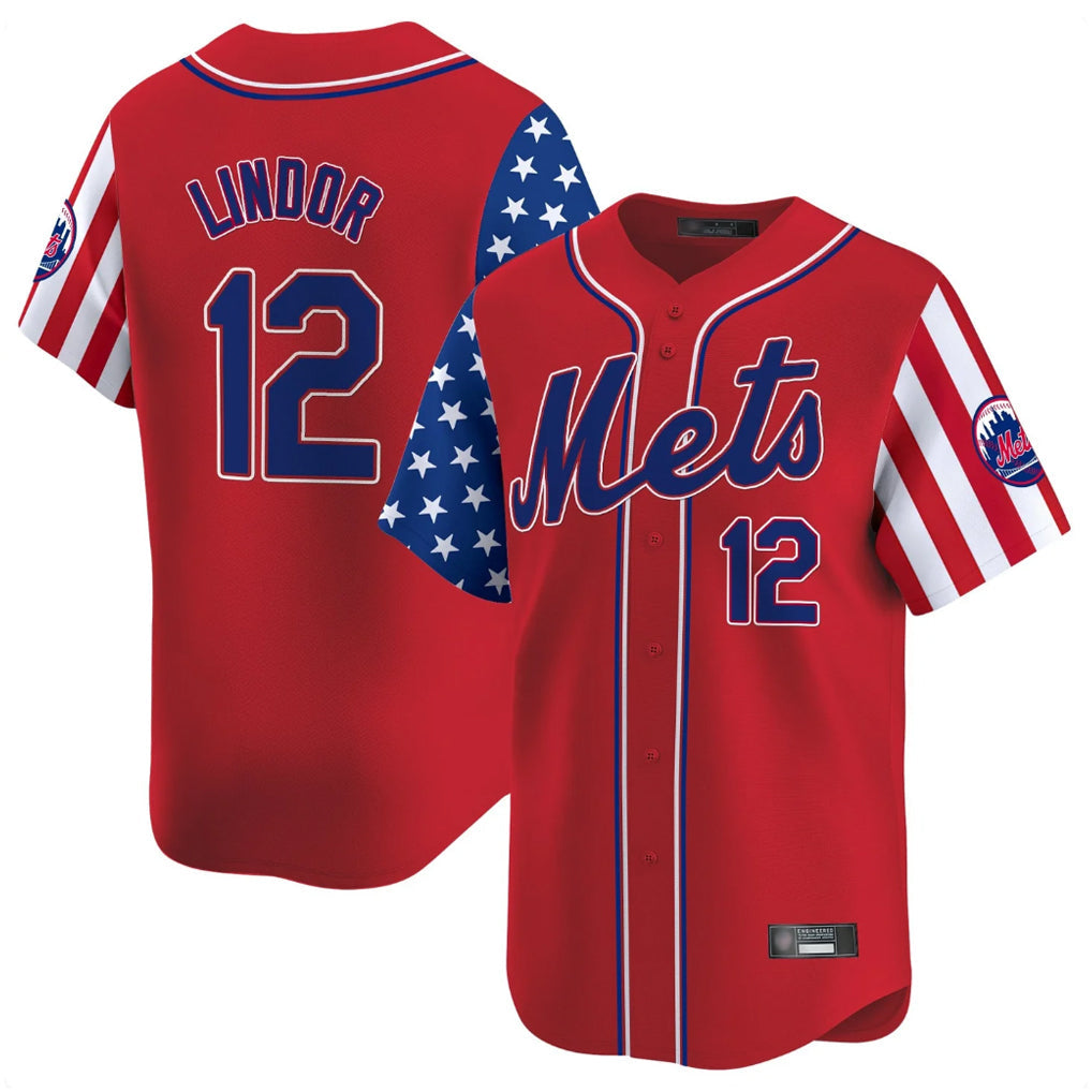 Arlishia NY.Mets #12 Francisco Lindor Player Red 2025 Independence Day Vapor Premier Limited  Stitched Jerseys