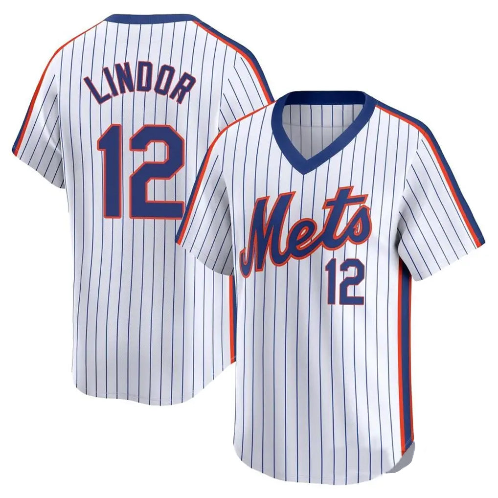 Arlishia NY.Mets #12 Francisco Lindor Player White Cooperstown Collection T-shirt Game Stitched Jerseys