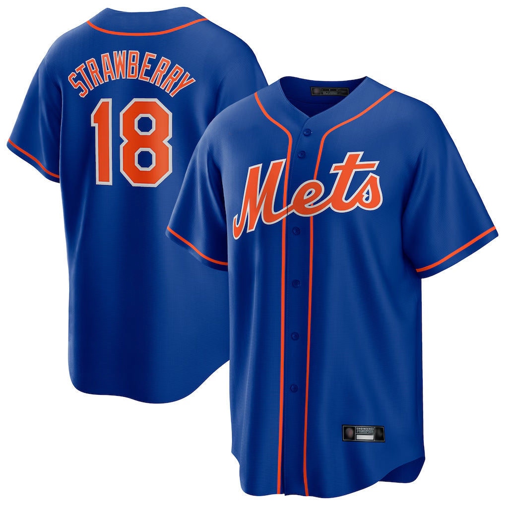Arlishia NY.Mets #18 Darryl Strawberry Player Royal Home Game Stitched Jerseys