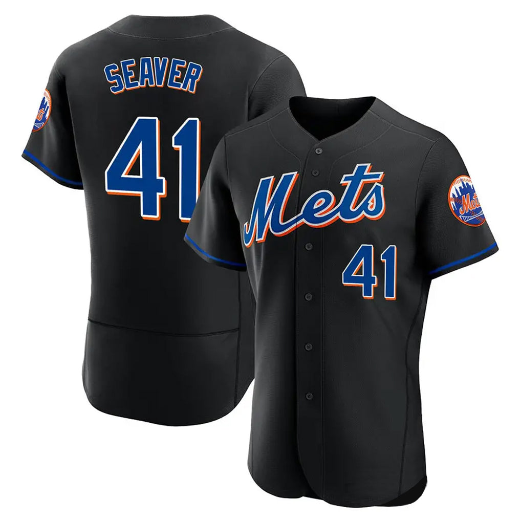 Arlishia NY.Mets #41 Tom Seaver Player Black Replica Home Limited Elite Stitched Jerseys