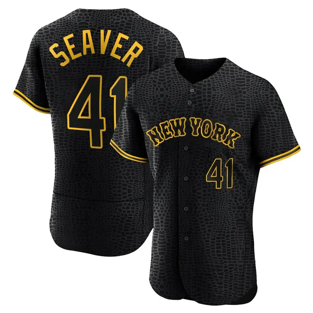 Arlishia NY.Mets #41 Tom Seaver Player Black Snake Skin City Home Limited Elite Stitched Jerseys