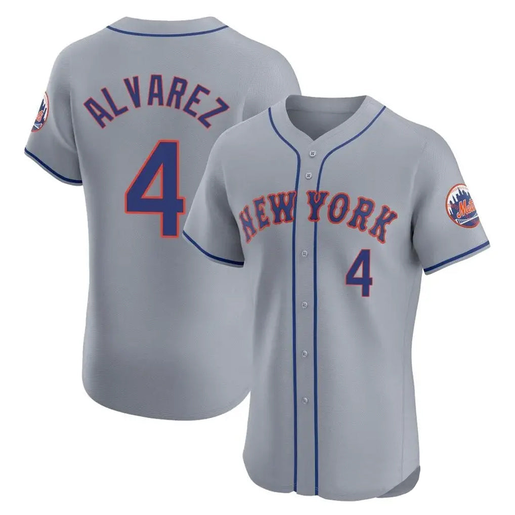 Arlishia NY.Mets #4 Francisco Alvarez Player Gray Road Limited Elite Home Stitched Jerseys