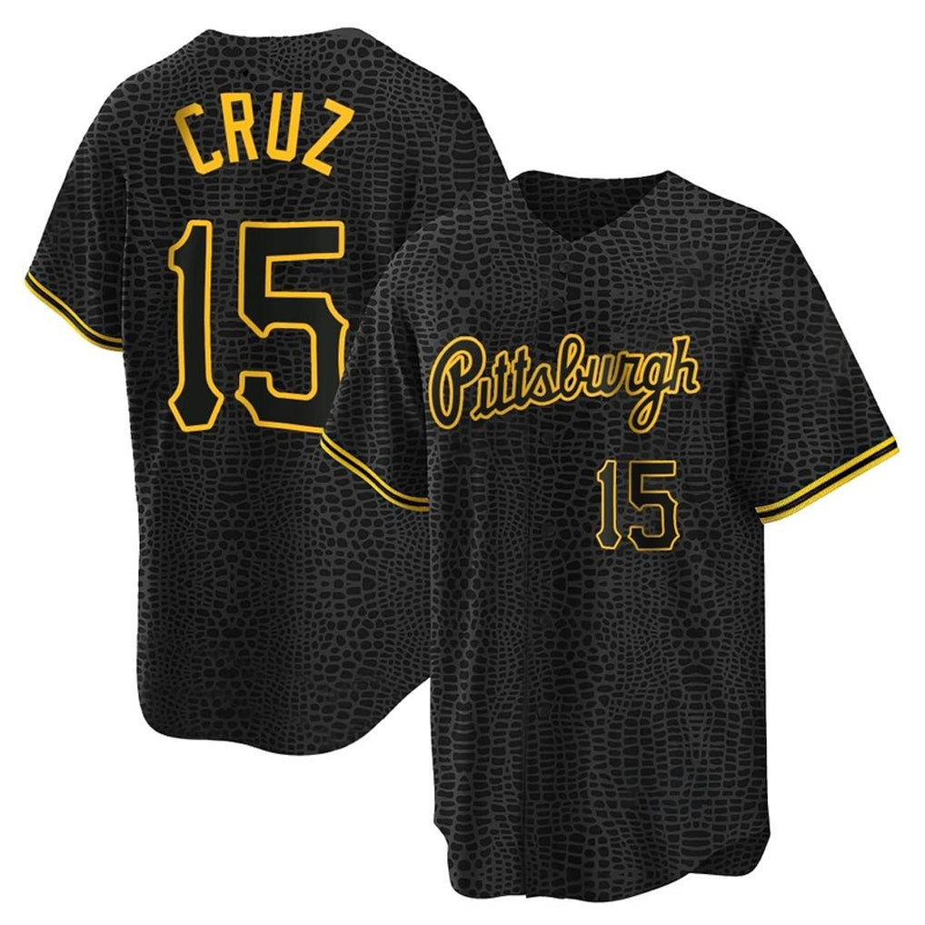 Arlishia P.Pirates #15 Oneil Cruz Player Black Snake Skin City Home Game Stitched Jerseys