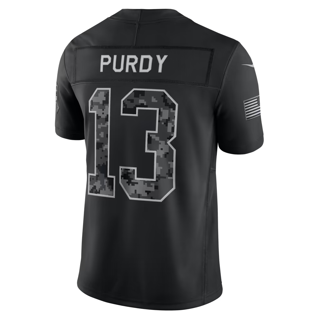 Arlishia  SF. 49ers #13 Brock Purdy Black 2026 Salute to Service Stitched Limited Jersey